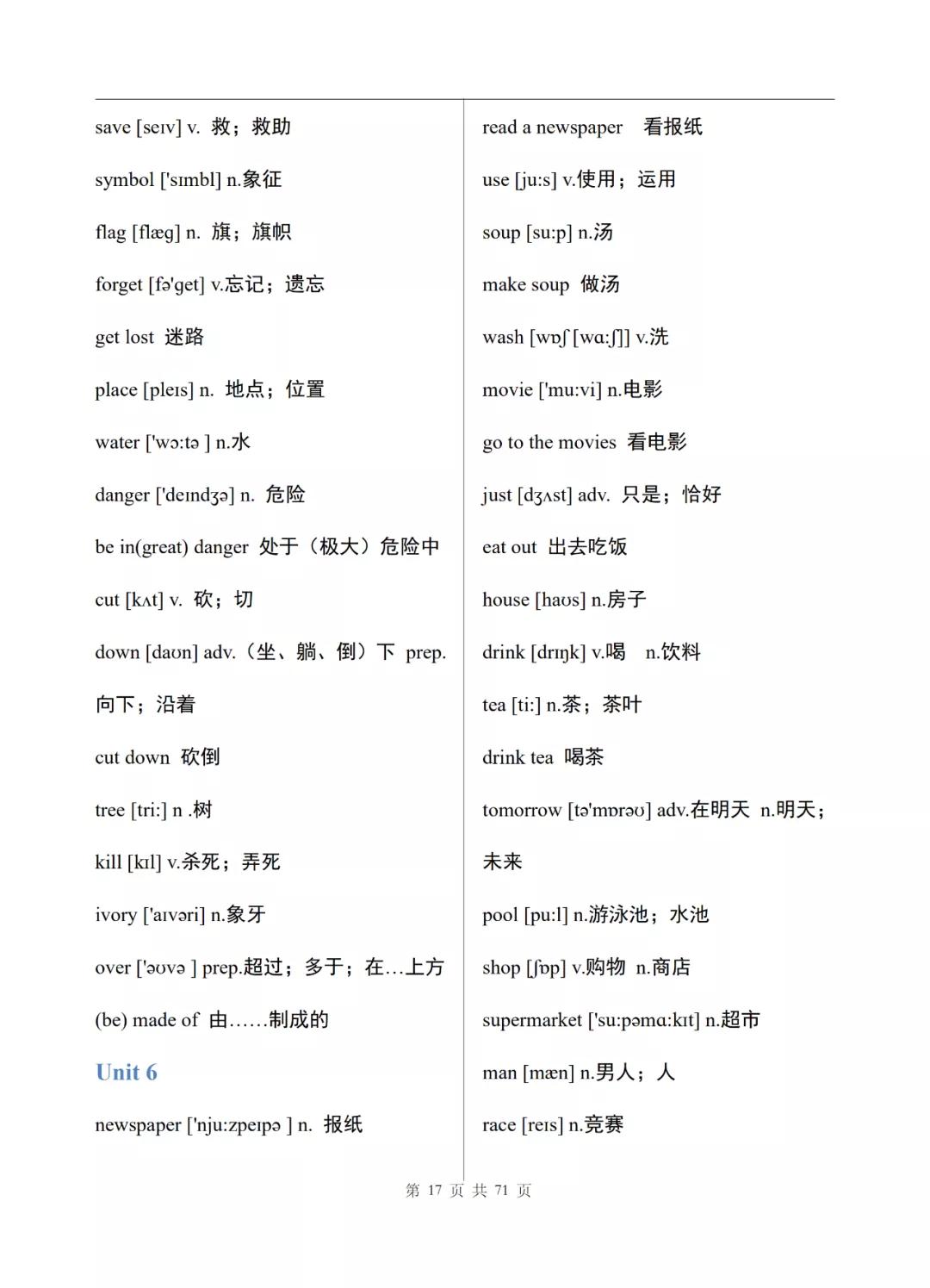 初中英语七年级上册电子单词表整理，可打印下载