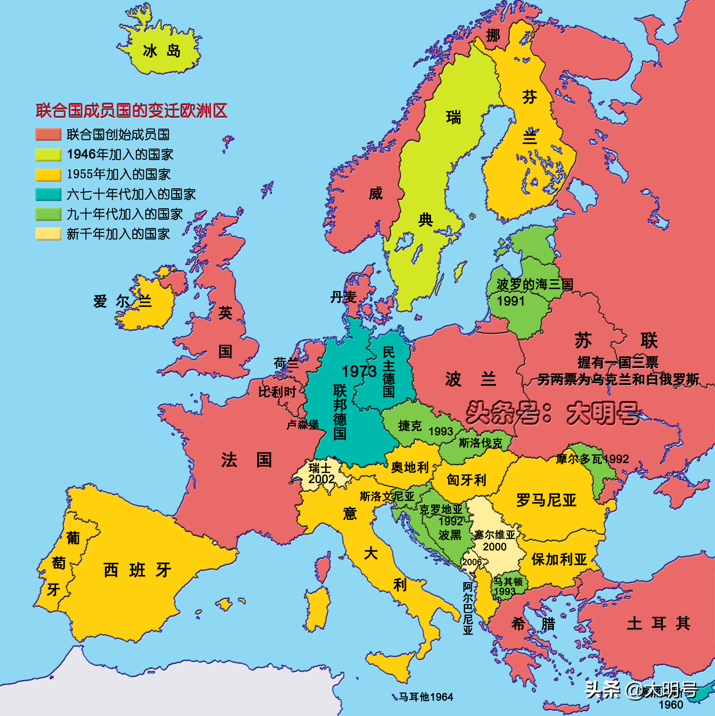 世界各国分别在何时加入联合国？日本1956年，德国1973年