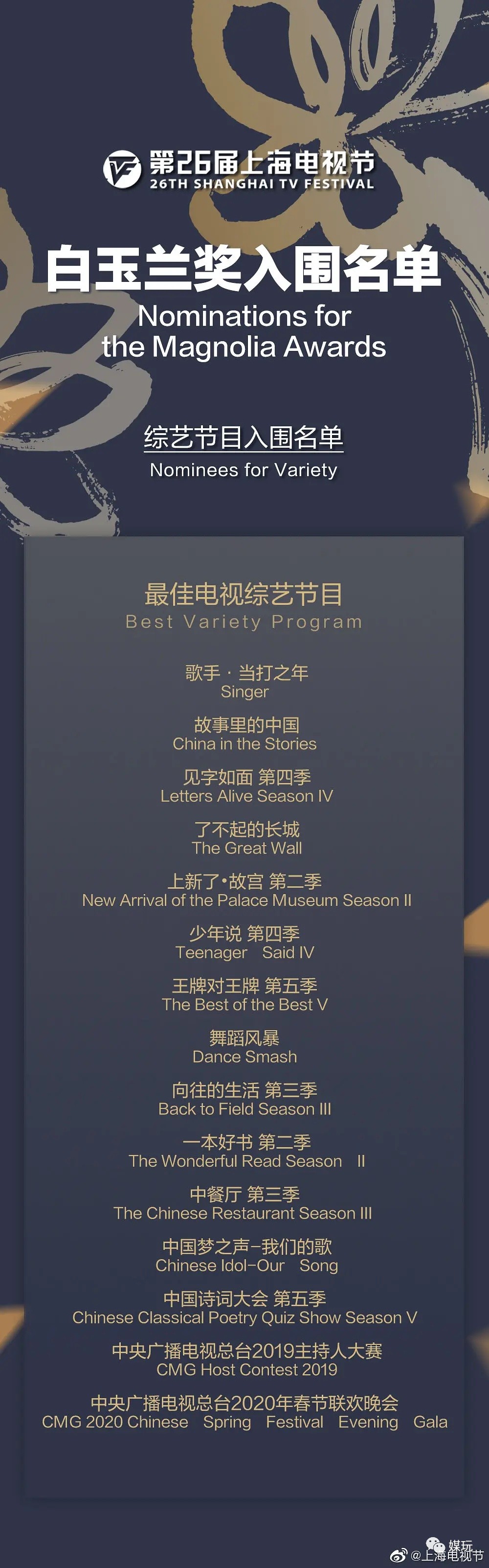 《中餐厅》《主持人大赛》集体入围！什么样的综艺能拿白玉兰奖？