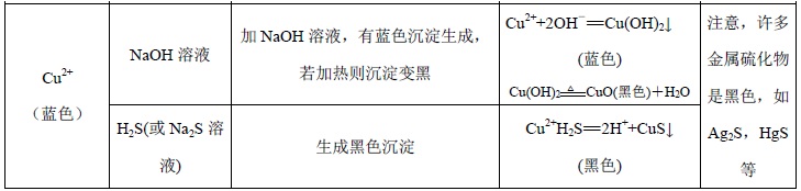 高考化学常见离子检验