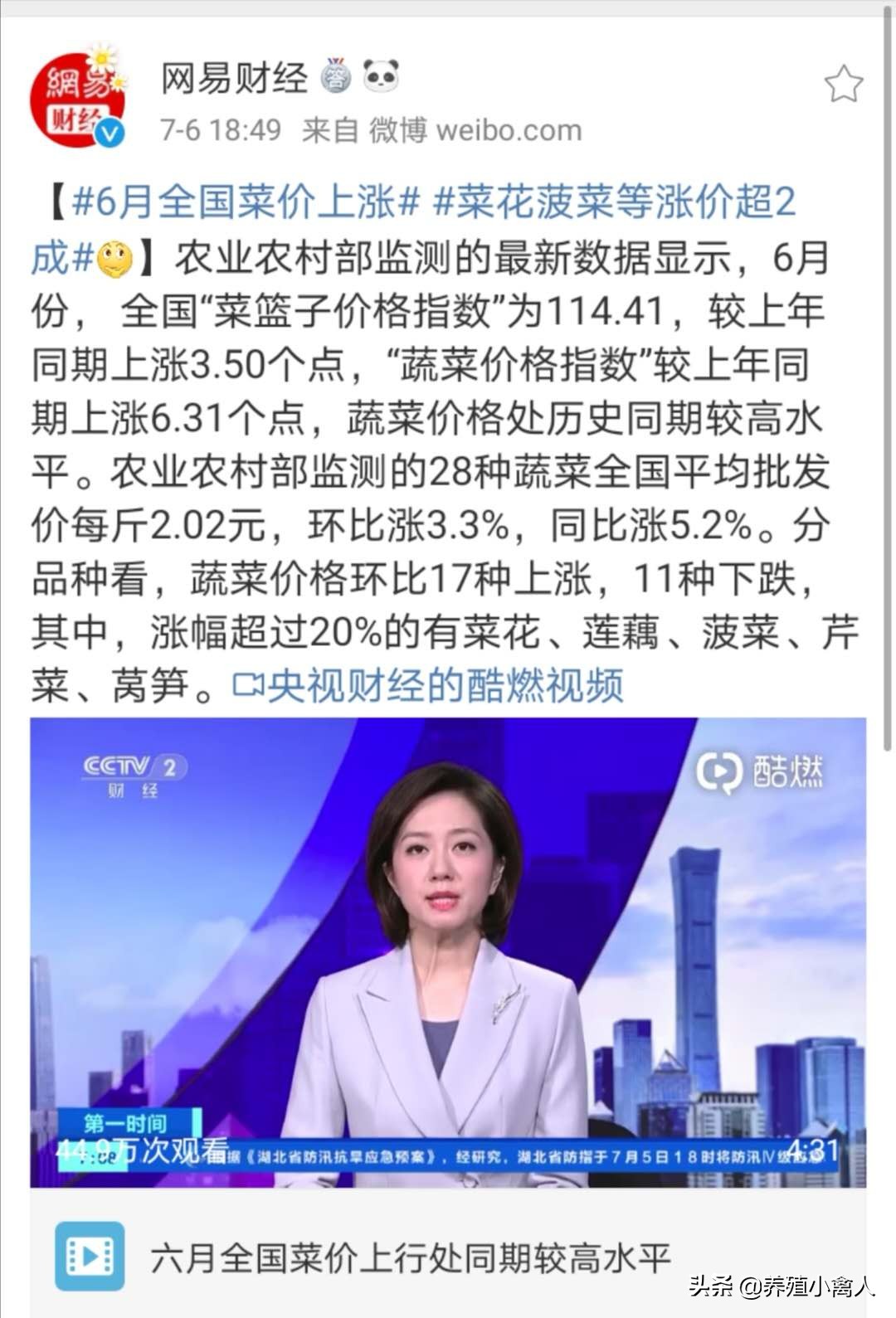 17种菜价上涨，部分品种涨幅高达20%，青菜都吃不