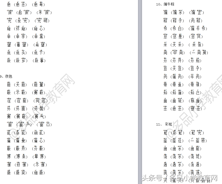 一年级下册生字组词全册个单元都有,带