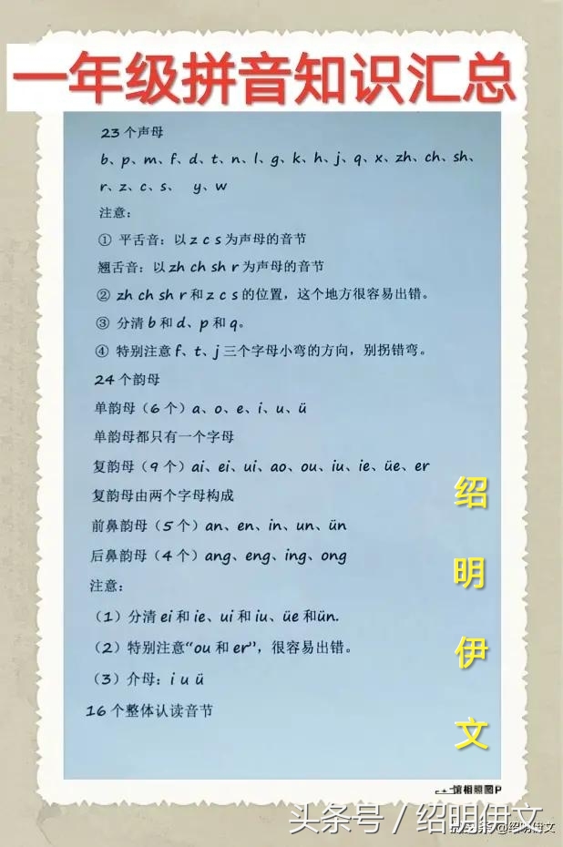 一年级拼音知识归类汇总