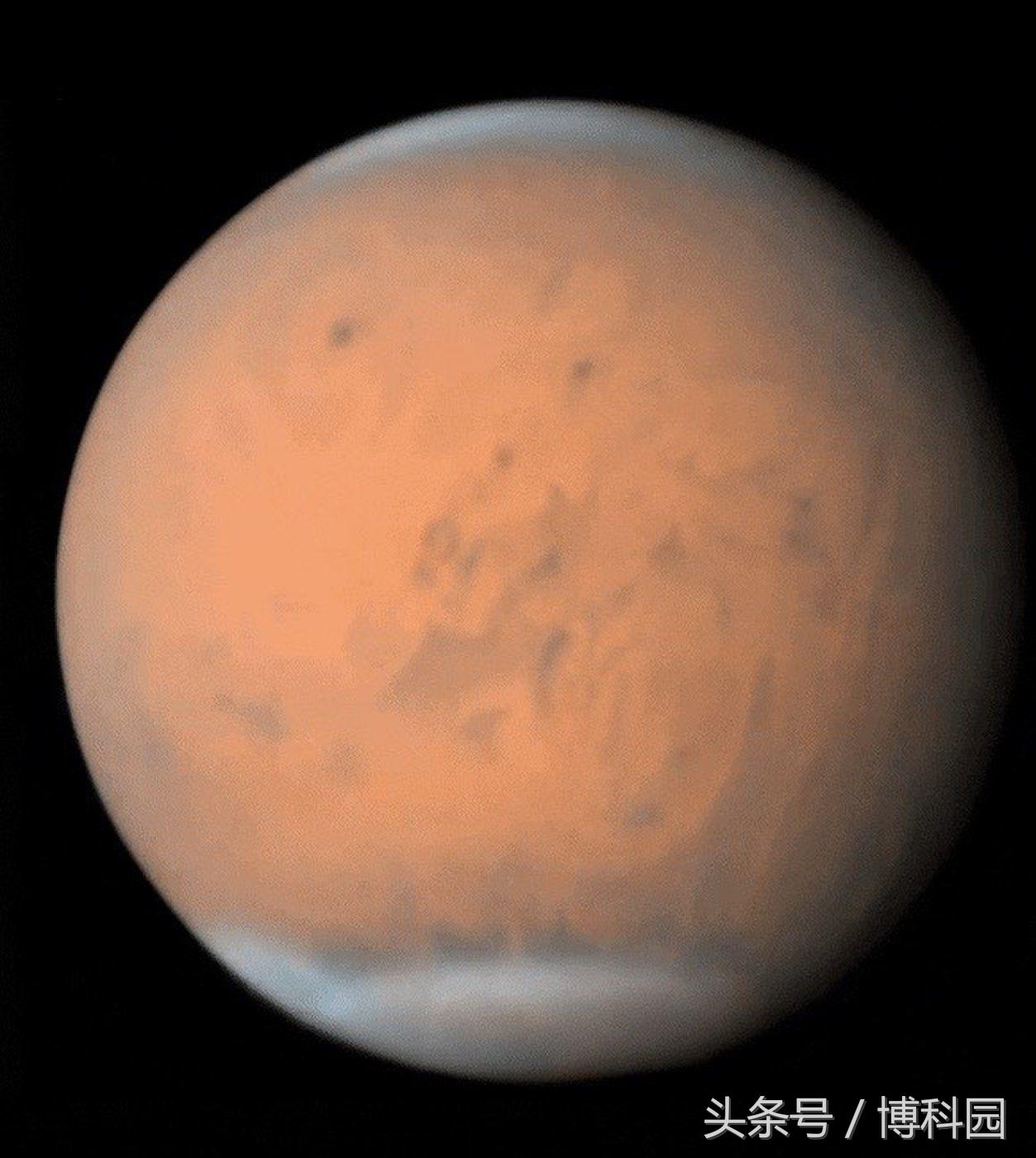 在这图片中，你可以看到火星上的巨大沙尘暴