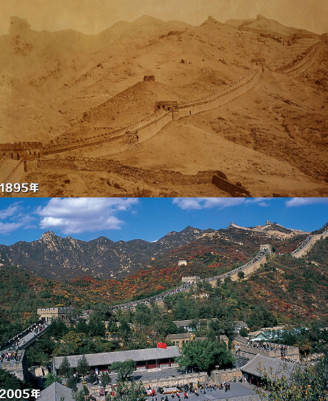 老照片对比:跨越百年,今日长城与昔日对比照 有的新生有的消失