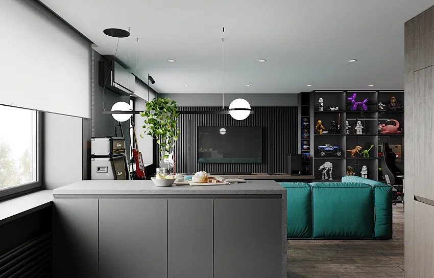 YDD·设计｜69㎡低调沉稳的艺术住宅：墨黑灰+深褐木色