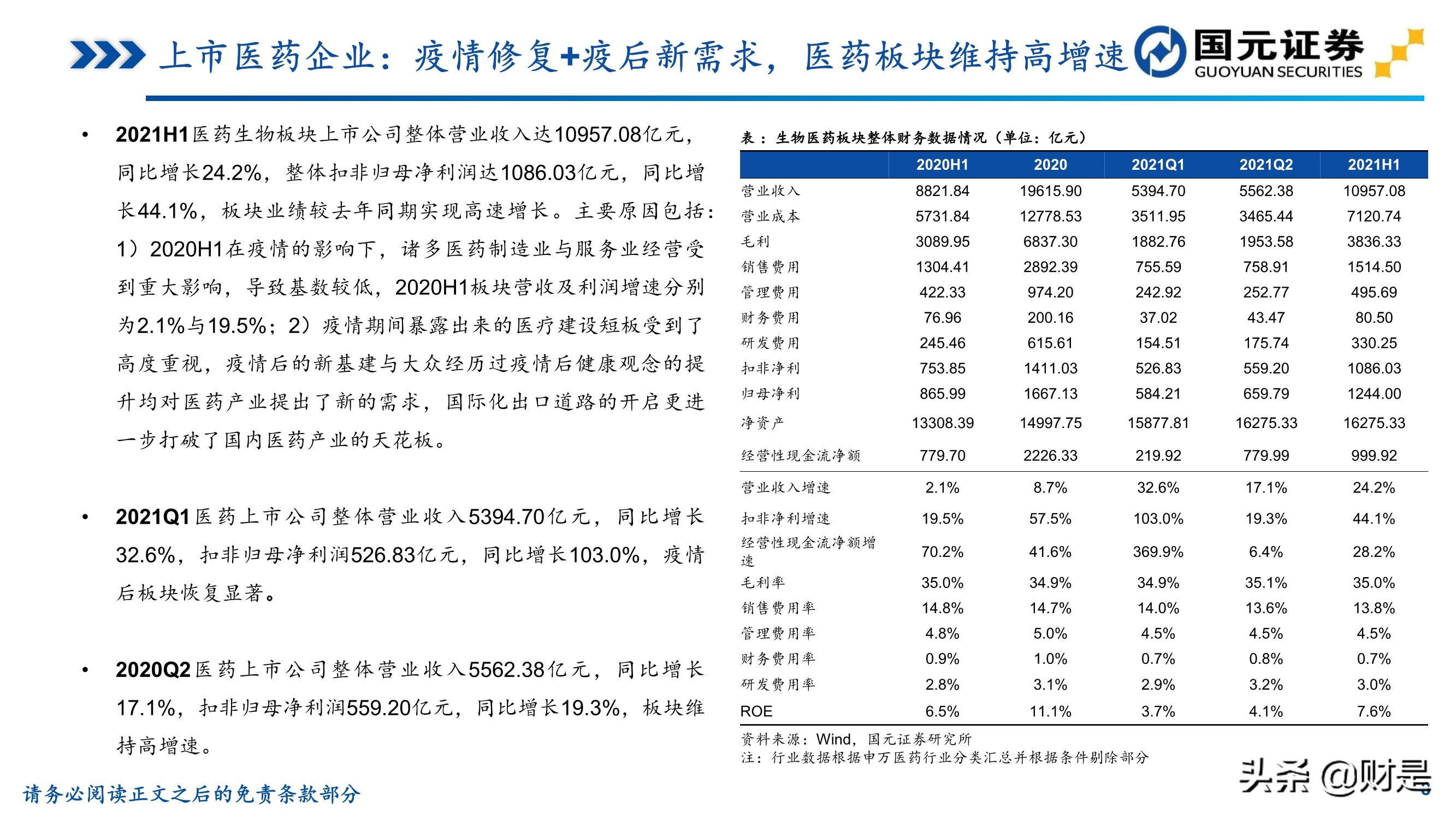 医药行业中报总结：后疫情时代恢复性增长，高景气赛道仍是主线