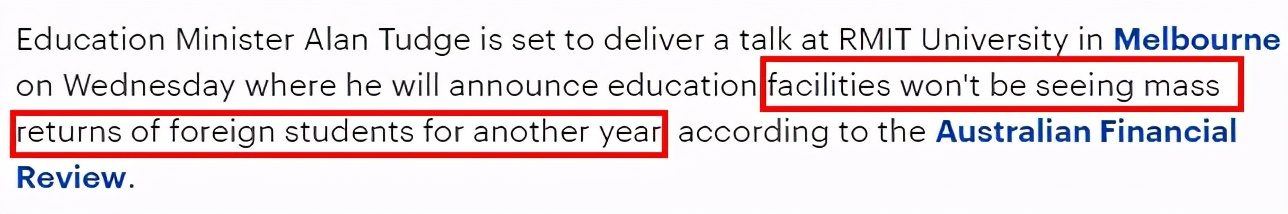 澳教育部长确认留学生2022年前返澳无望！暗示国境重开时间