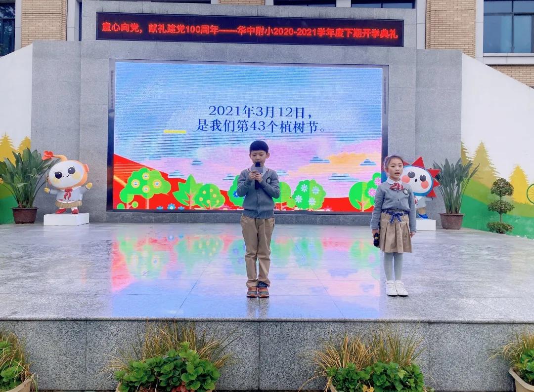 手栽绿色，静待绿荫——华阳中学附属小学国旗下的表演之植树节