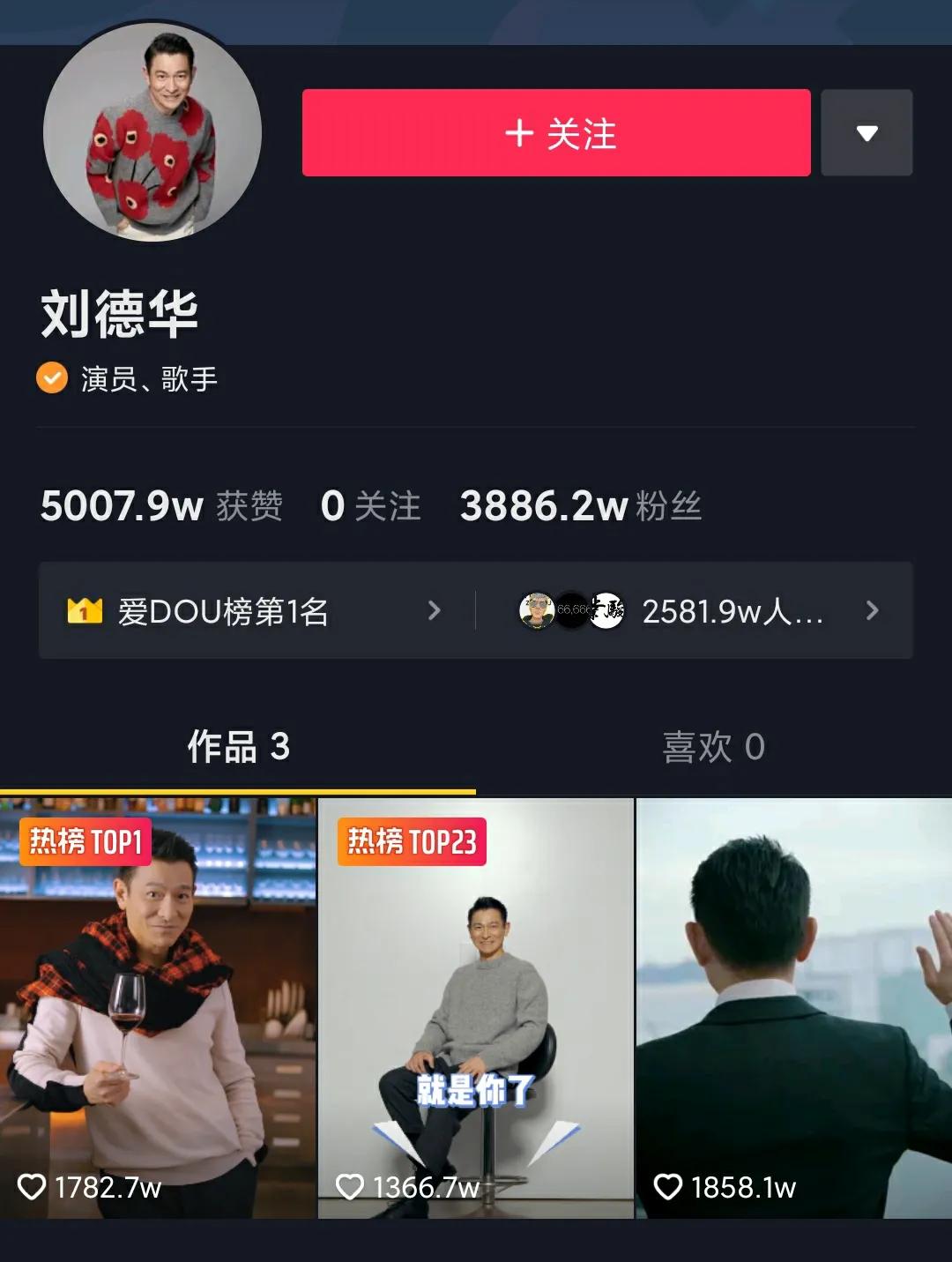 两天涨粉近4000万，三个作品点赞均过千万，刘德华凭什么？