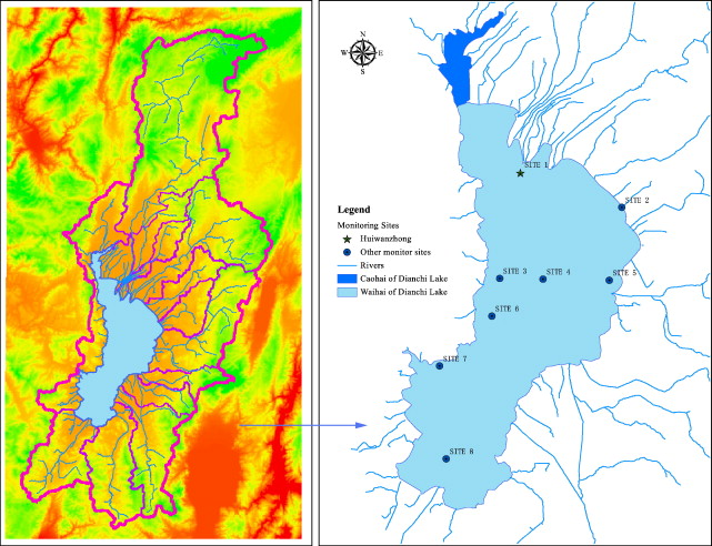 滇池流域水文示意图另外,昆明的地势南高北低,而滇池恰恰位于城市的下