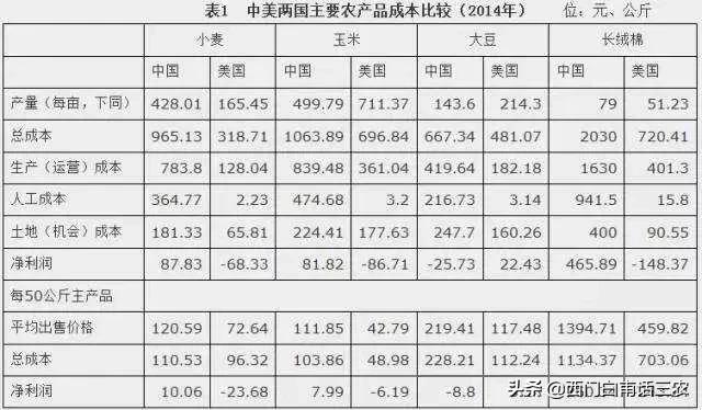 世界第一农业强国美国和世界第一农业大国中国粮食亩产谁的高？