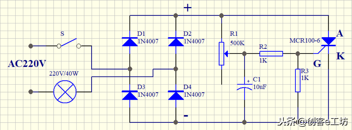 用单向可控硅mcr1006制作一个调光电路