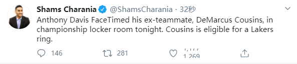 名記曝Cousins也有資格領戒，一場沒打，仍奪生涯首冠！還和一眉哥FaceTime慶祝！-黑特籃球-NBA新聞影音圖片分享社區