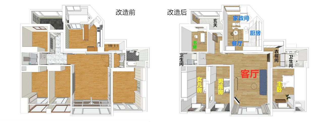 148㎡一家四口住6年，家具不要就扔，美式变极简改完心满意足