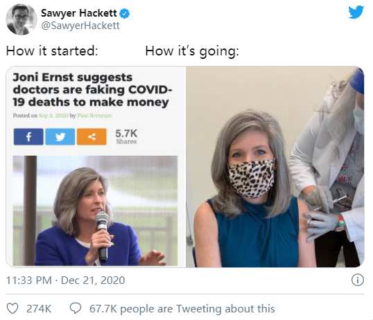 美共和黨議員大曬接種疫苗照，網友暴怒：你們之前說新冠是騙局