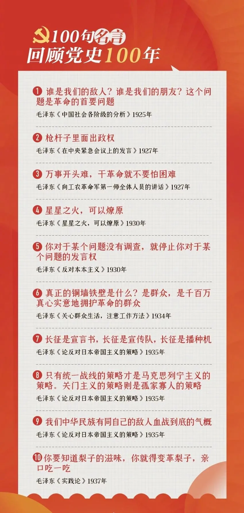 百句名言回顾党史百年