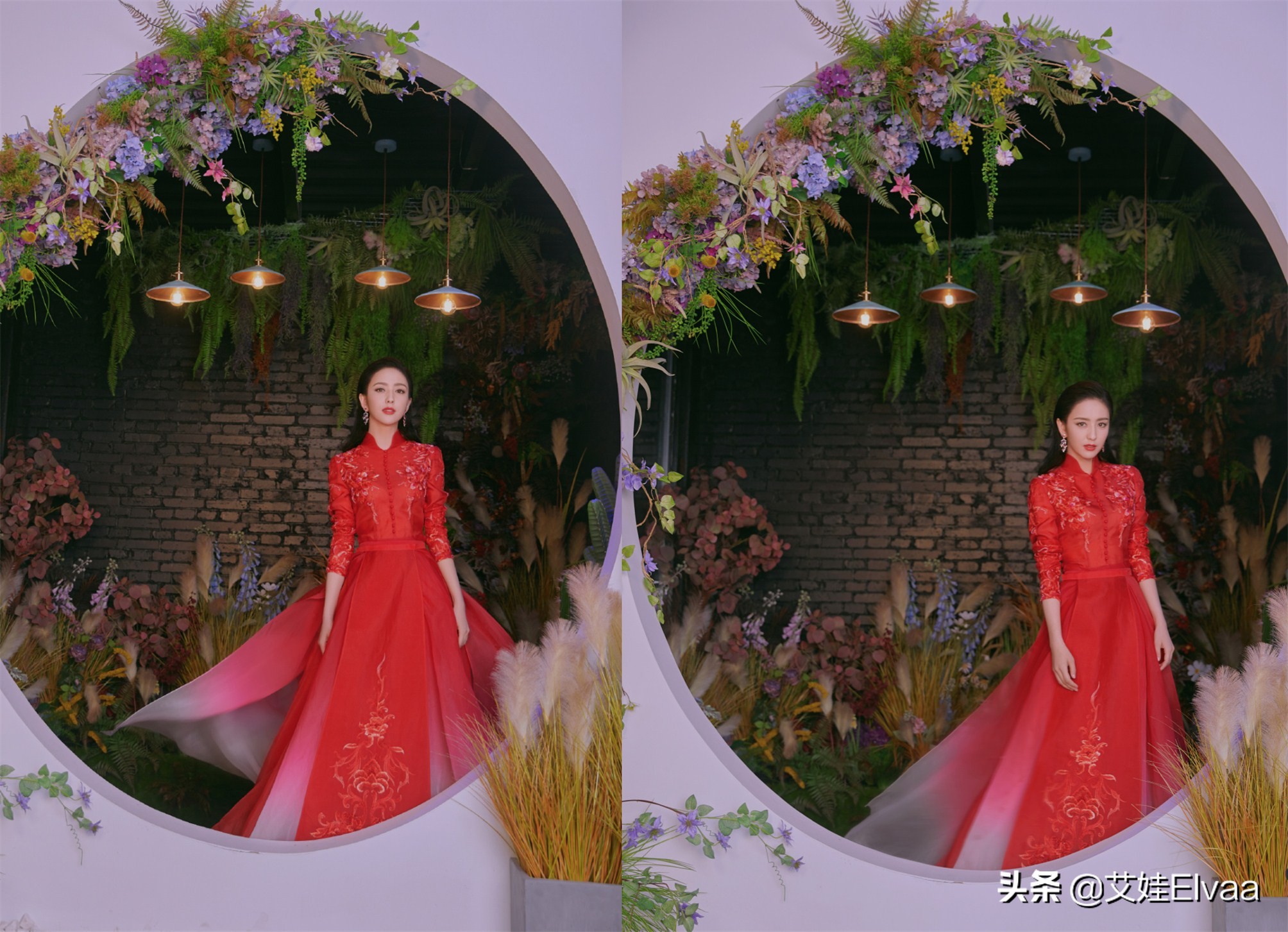 佟丽娅元宵节造型真丰满，“姨妈”红束腰裙秀黄蜂腰，同龄人少见