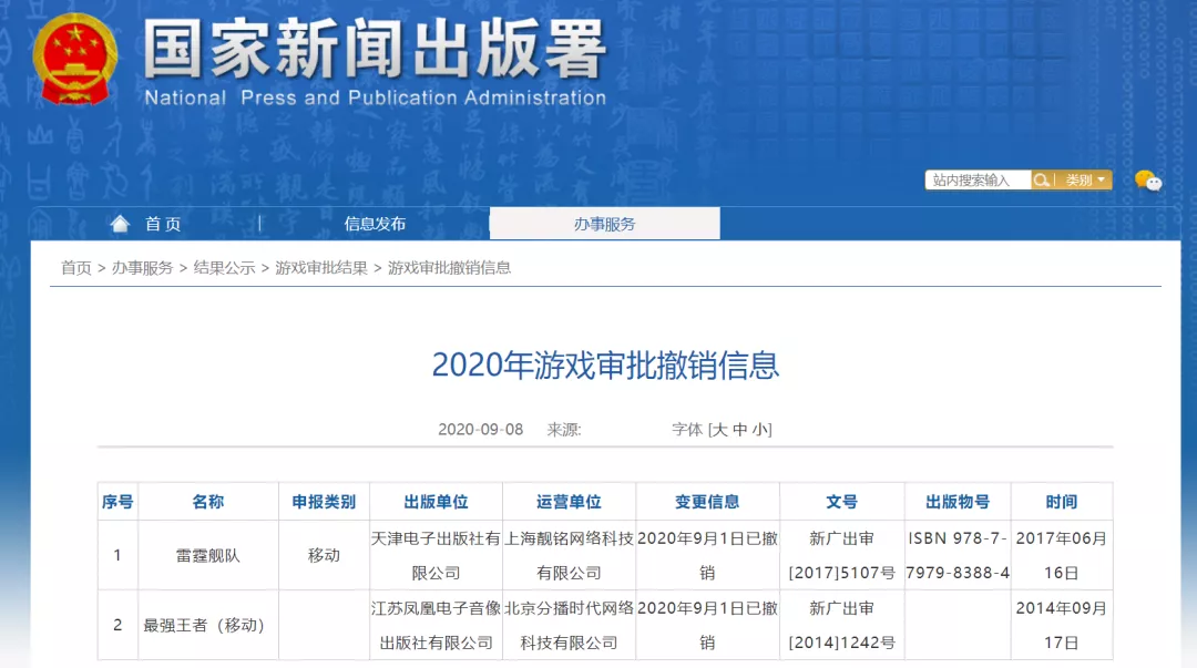 版署首次发布“版号撤销公告”，2款手游中招