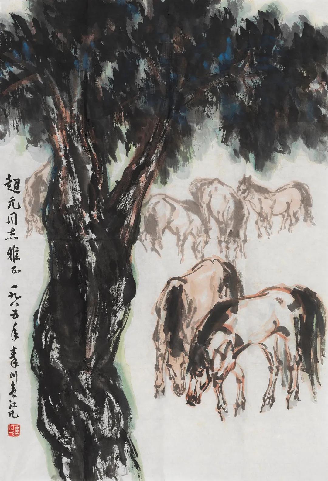 95×59cm刘勃舒 群马图说明:此作品北京荣宝拍卖证书.