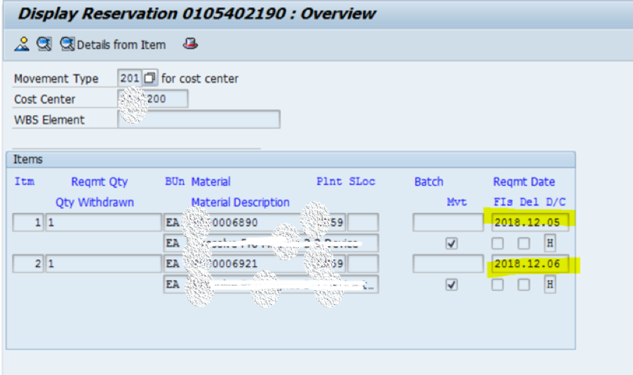 SAP MM 预留单据里的Base date和需求日期