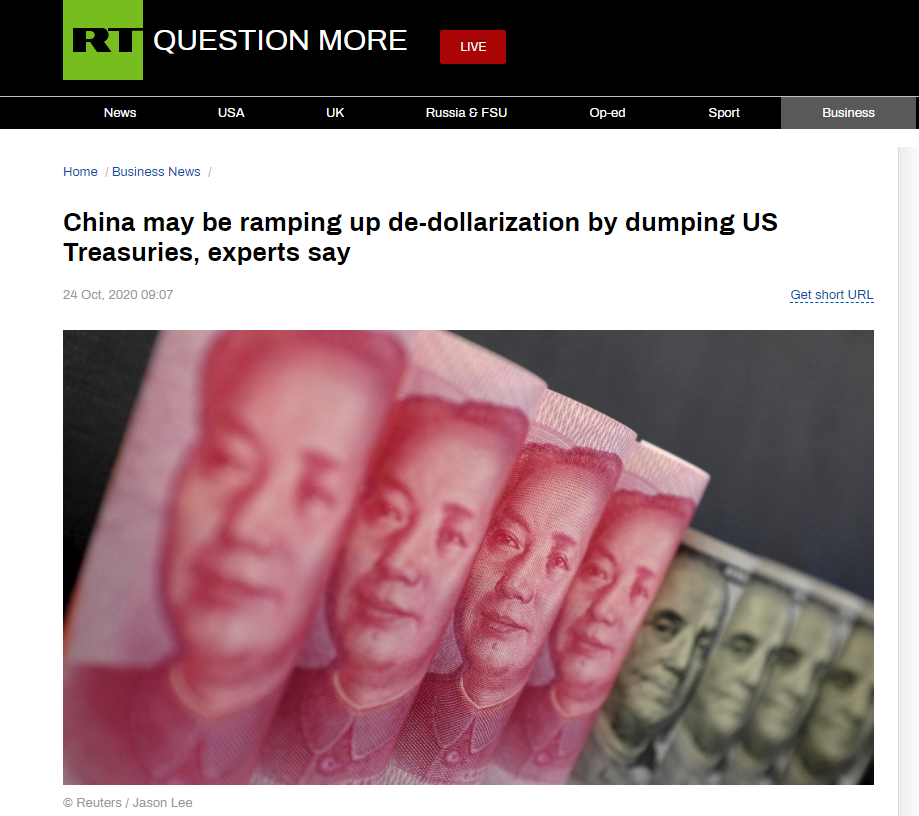外媒：中国或通过抛售美债来加剧去美元化，多国或效仿，有进展