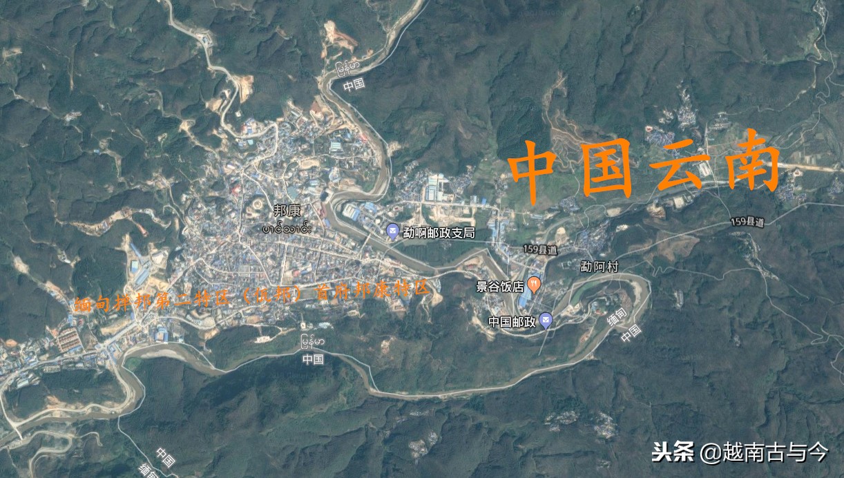 缅甸果敢,佤邦,勐拉地形卫星图,首府均距离中国非常近