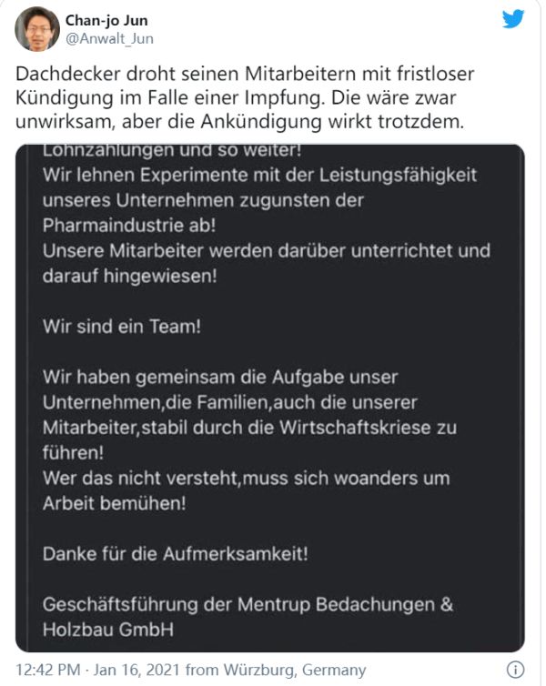 誰敢接種疫苗就馬上解僱！德國北威州建築公司被罵上熱搜