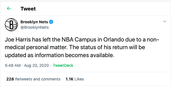 我不玩了！首支放棄季後賽的球隊出現，籃網神射手Harris已經離開賽區！-黑特籃球-NBA新聞影音圖片分享社區