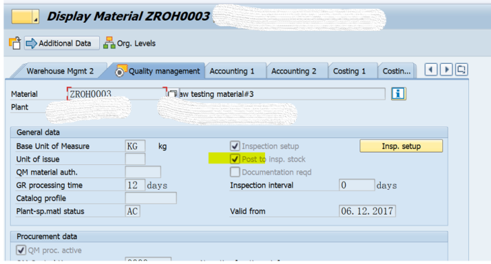 SAP QM 物料主資料QM檢視裡欄位MARC-INSMK的更新