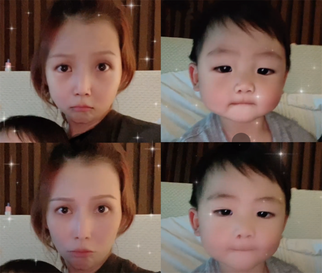 蔡少芬曬母子同框秀幸福，娘娘與兒子實力比萌，魚蛋似縮小版張晉