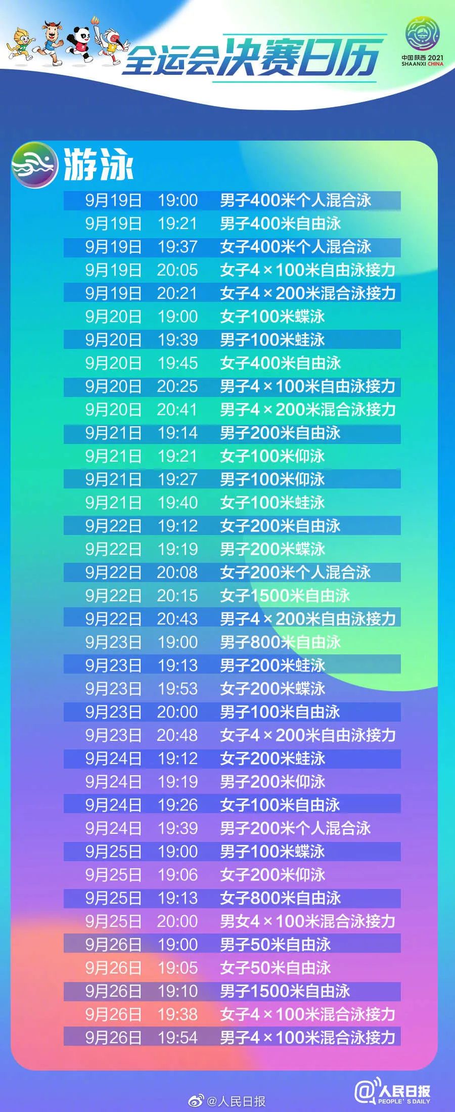 收藏！全运会决赛日历来了