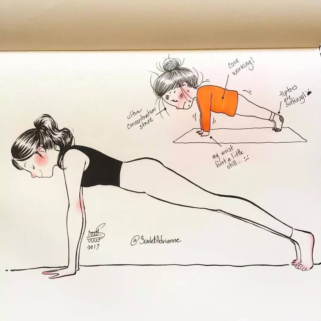 超可爱哒，一组“超写实”的简笔画，练瑜伽的你