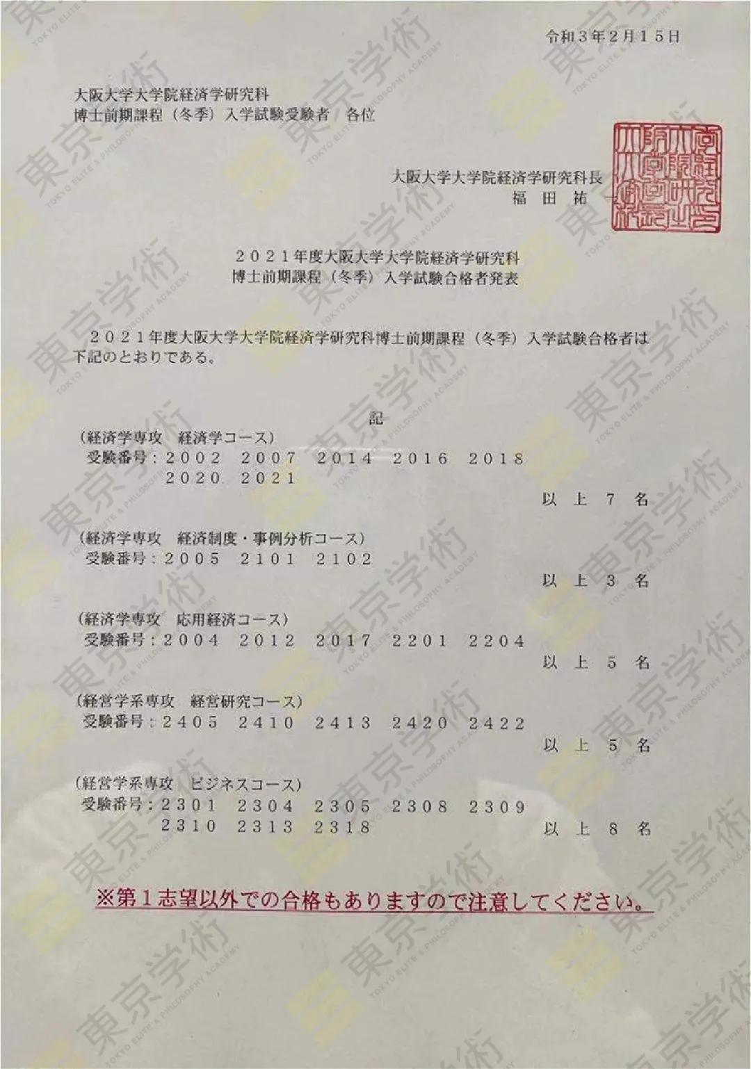 日本读研：恭喜邹同学「直考」合格大阪大学经济学研究科