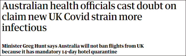 不惧变异毒株，澳大利亚卫生部长：不会效仿其他国家与英国断航