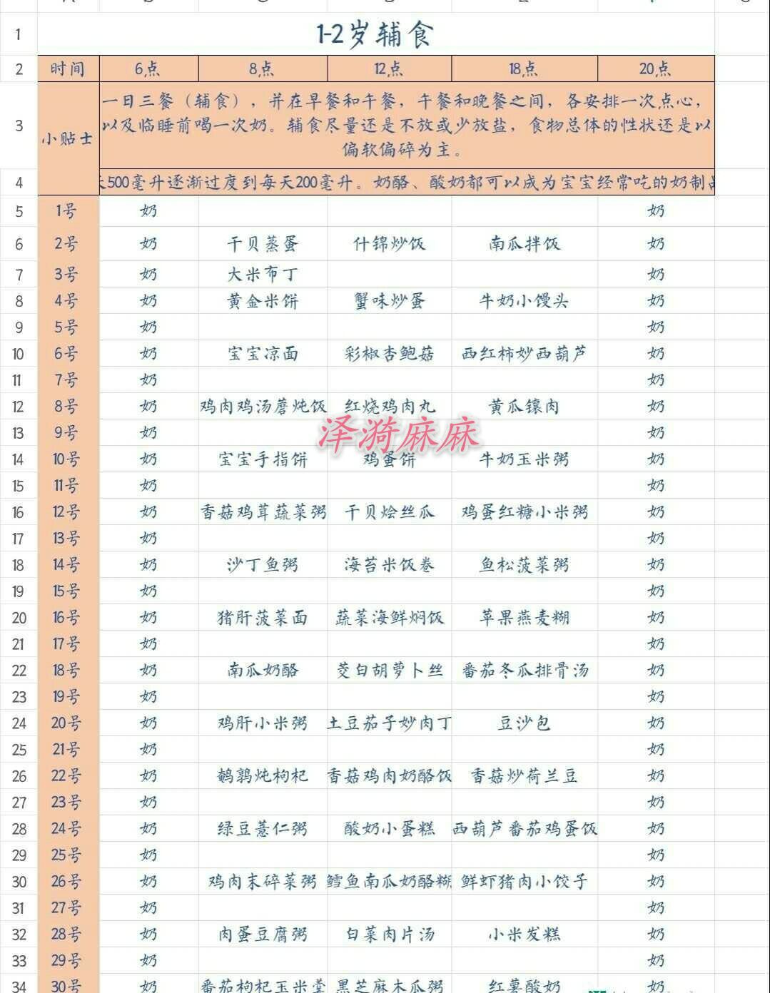 6-24个月宝宝辅食食谱