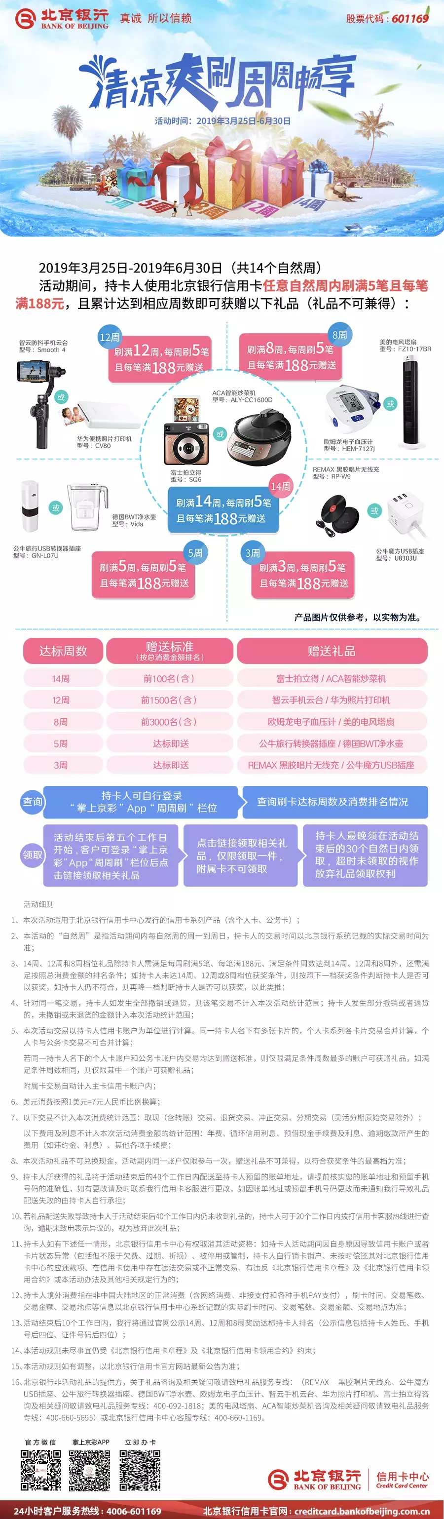 北京银行周周刷活动3月25日开始