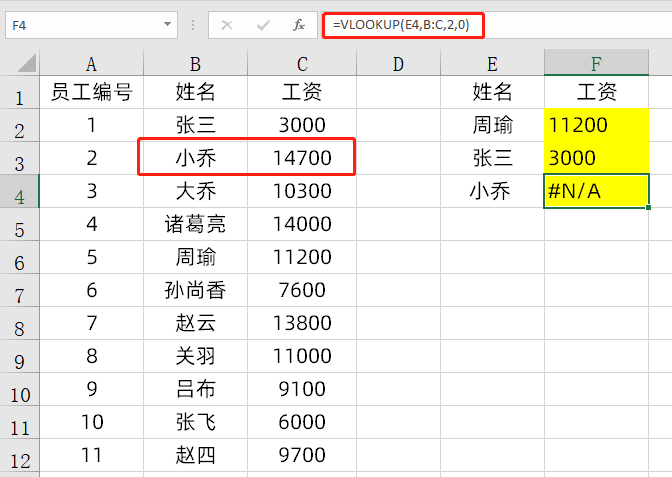 Vlookup公式匹配出错，分析思路，F4来帮忙