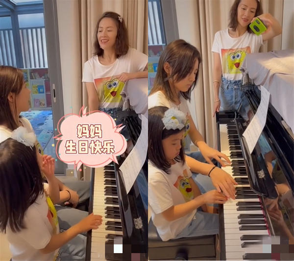 章子怡一家海邊過年，手上一顆大祖母綠，汪峰手放女兒不合適位置