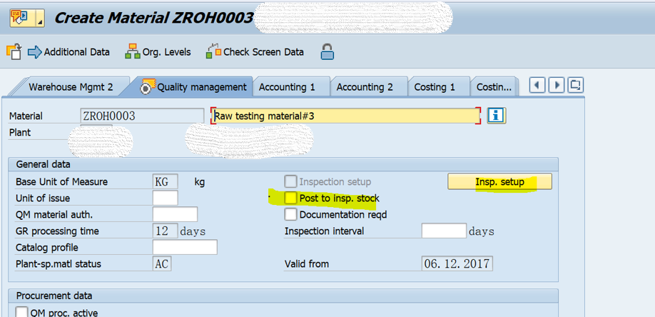 SAP QM 物料主資料QM檢視裡欄位MARC-INSMK的更新