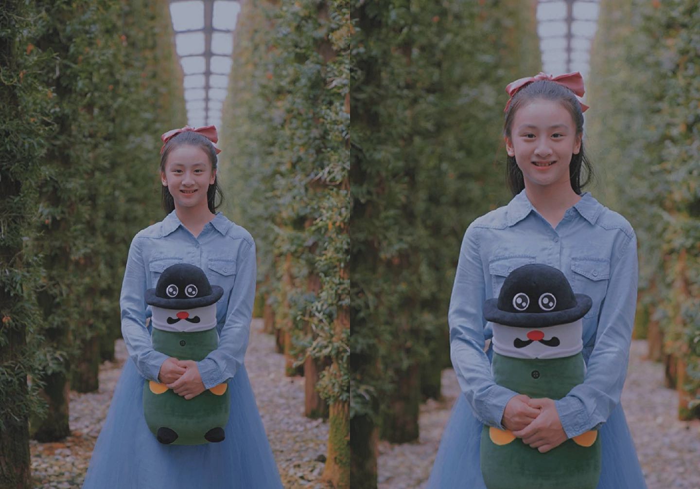 森碟長大了，一個人出席活動不怯場，扎葫蘆辮擺拍五官越來越像爸