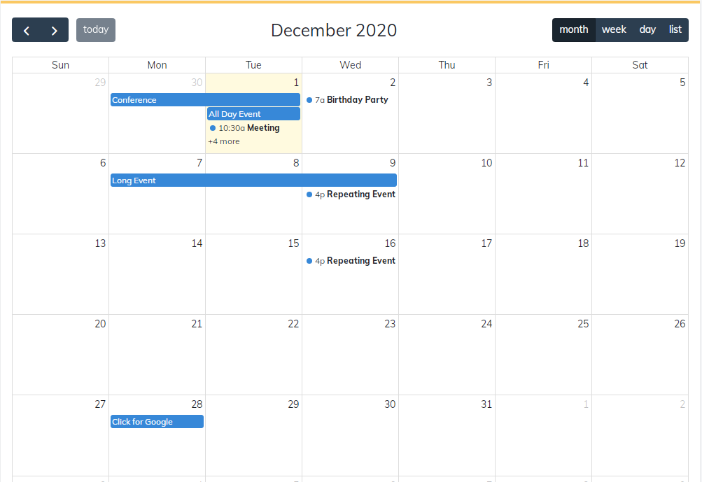 JavaScript最受欢迎日历组件FullCalendar