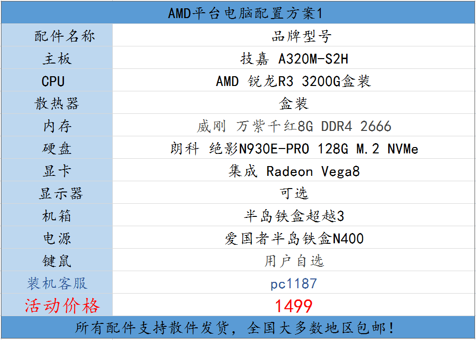 千元电脑主机配置清单，畅玩企鹅网游！网友：就这配置给我来两套
