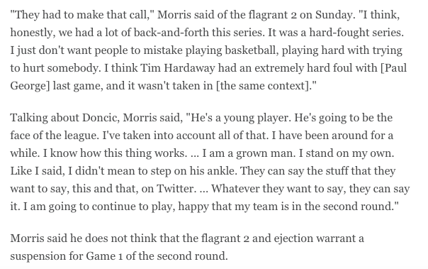 只不過是一個強硬犯規而已？小Morris回應惡犯被驅逐：我又不髒，根本不擔心停賽！-黑特籃球-NBA新聞影音圖片分享社區