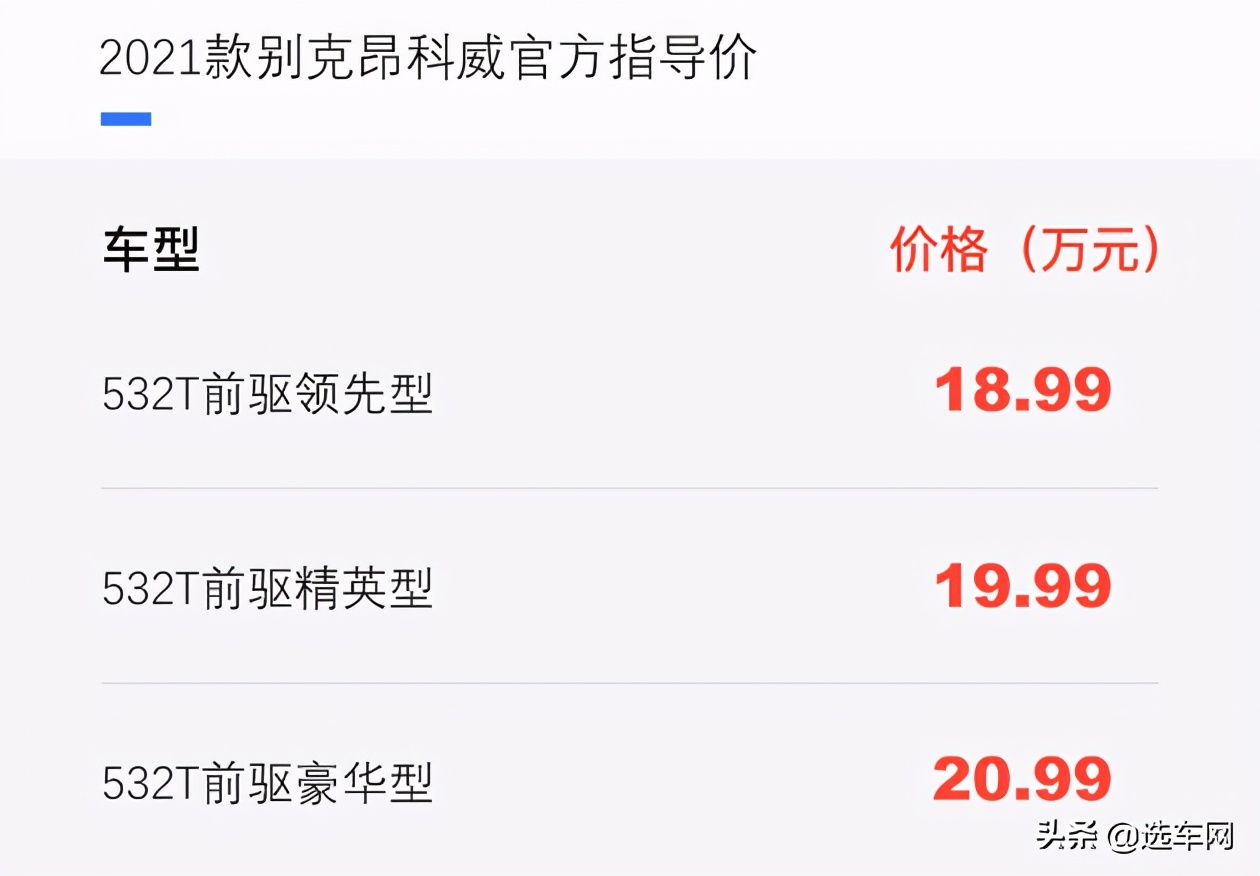 2021款别克昂科威上市 售价18.99万-20.99万元