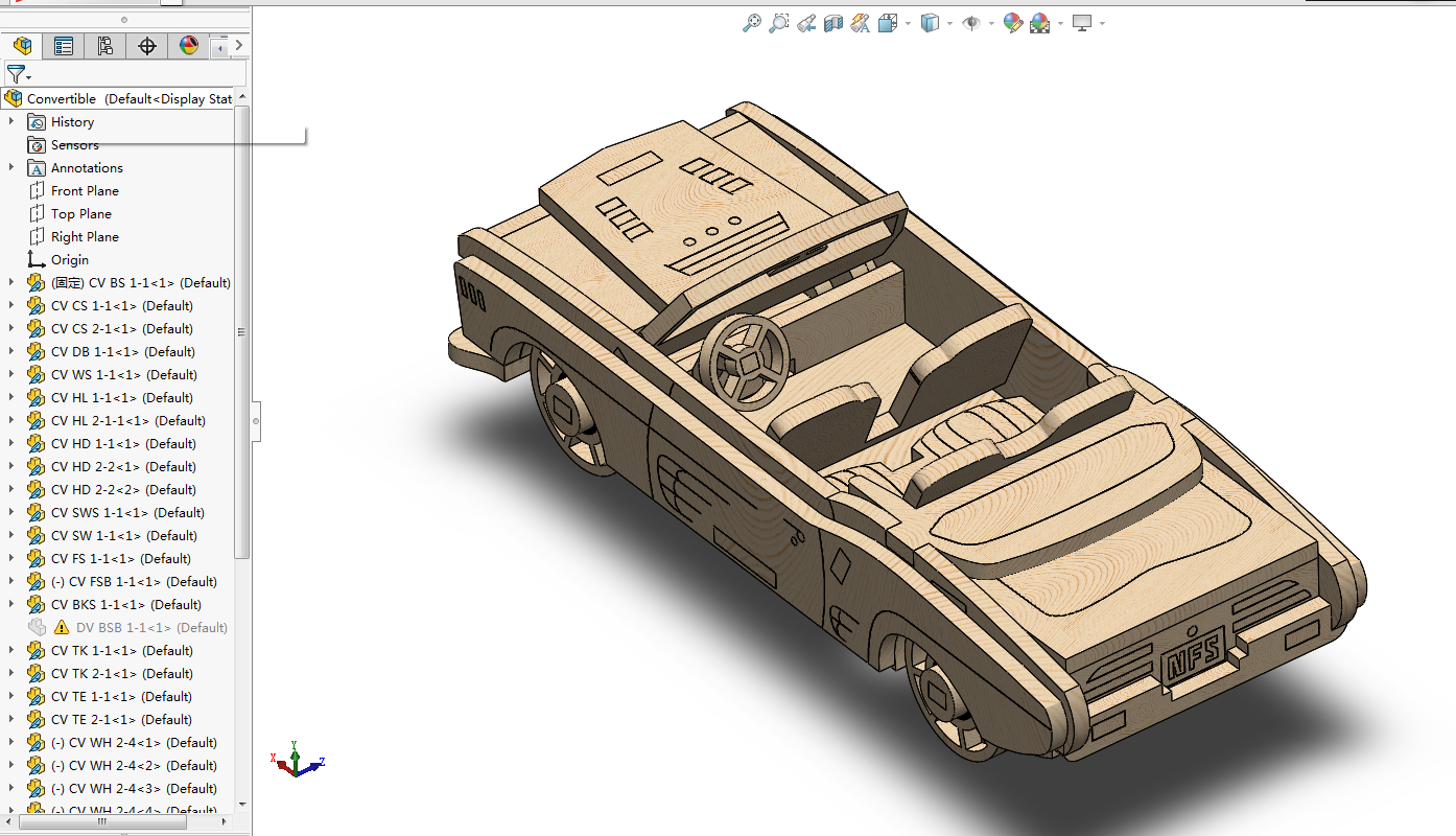 Convertible Car敞篷车拼装模型激光雕刻3D图纸 Solidworks 附cdr