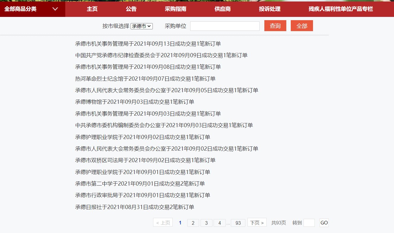 承德/保定有哪些机关单位在河北政采网上商城进行采购？订单多吗