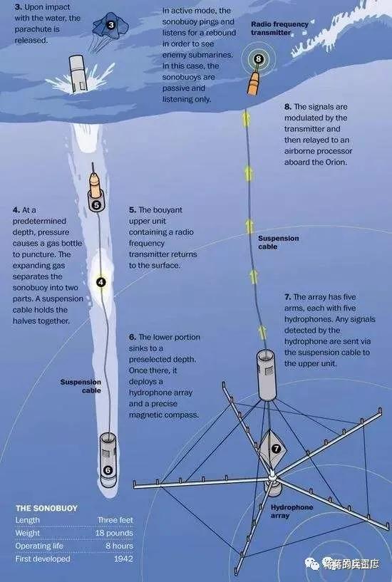 空潜200巡逻机空投航空自导深弹和声呐浮标抓潜艇，数量众多