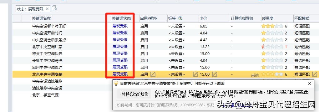 百度竞价推广托管关键词展现受限应该怎么处理