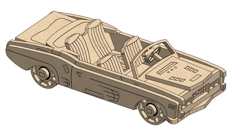 Convertible Car敞篷车拼装模型激光雕刻3D图纸 Solidworks 附cdr